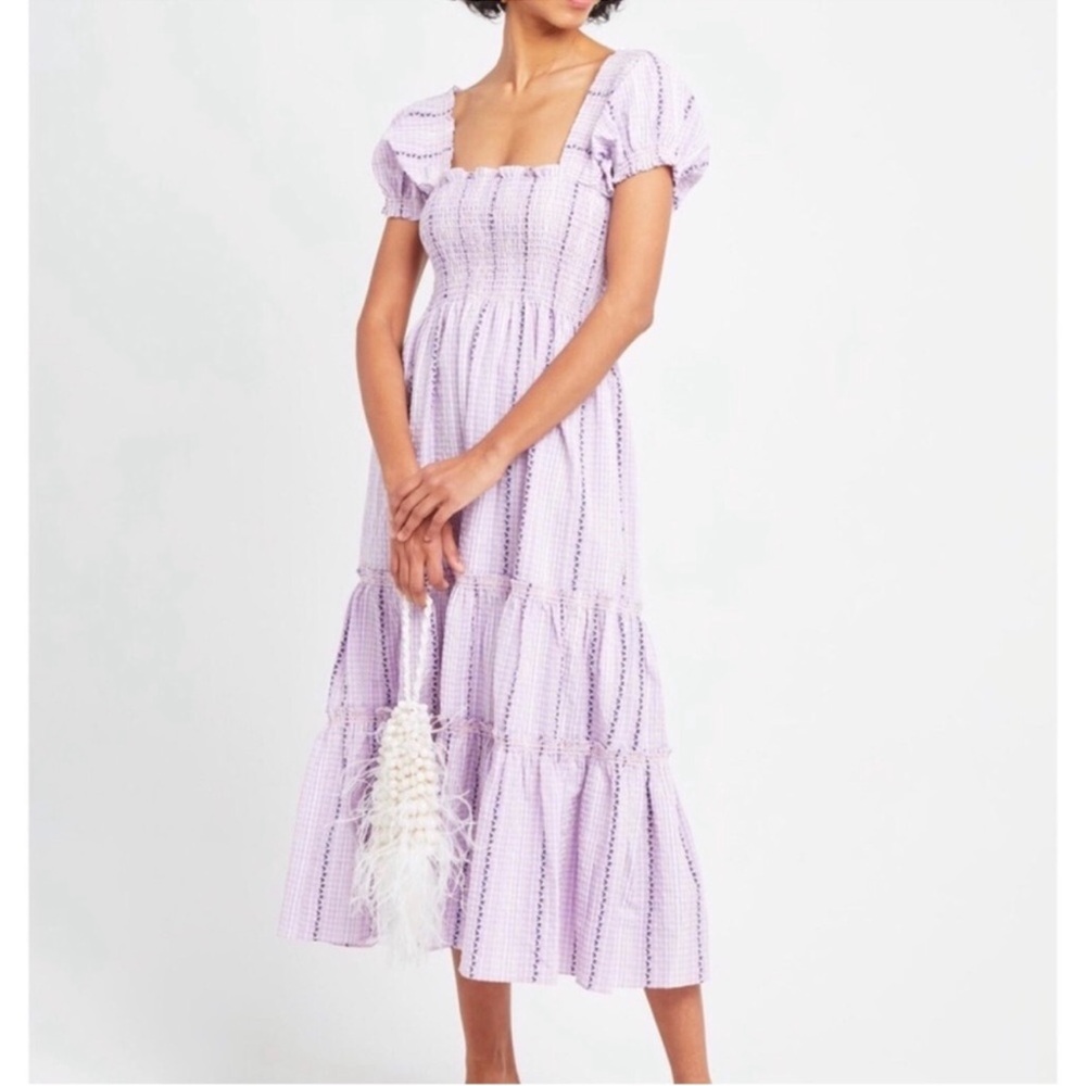 O.P.T Chic Lilac Puff Sleeve Midi Dress